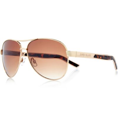 Gold tone tortoise aviator-style sunglasses